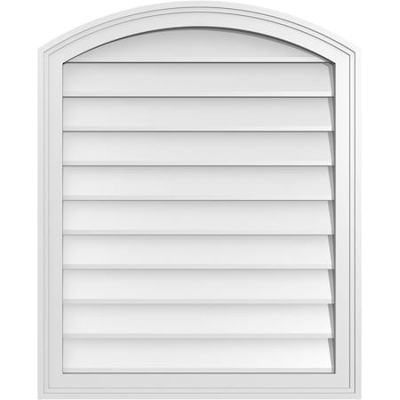 Ekena Millwork Arch Top Surface Mount PVC Gable Vent: Functional, w/ 2"W x 1-1/2"P Brickmould Frame, 26"W x 32"H GVPAR26X3202SF